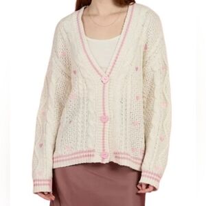 💎 Taylor Swift Lovers Album Pink Cardigan Cable Knit Heart Sweater